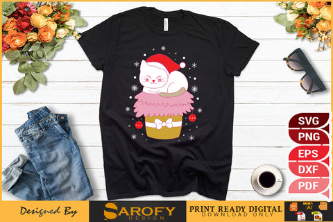 Vector Christmas gift box with a dog wearing Santa hat silhouette SVG SVG Sarofydesign 