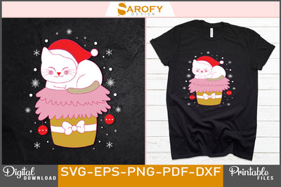 Vector Christmas gift box with a dog wearing Santa hat silhouette SVG SVG Sarofydesign 
