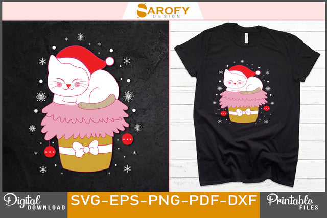 Vector Christmas gift box with a dog wearing Santa hat silhouette SVG SVG Sarofydesign 