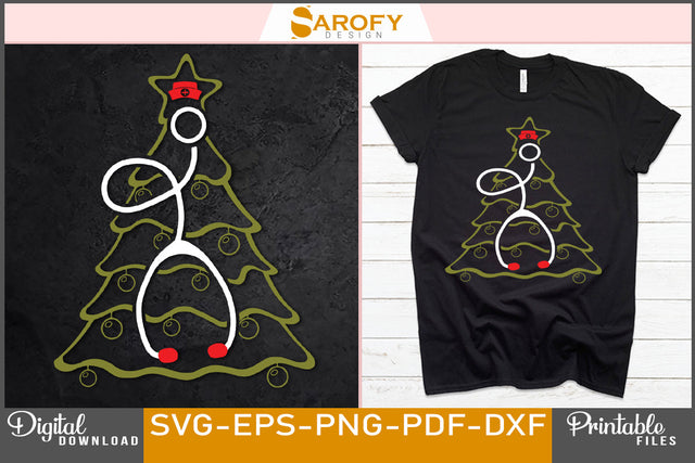 Vector Christmas tree outline with nurse stethoscope SVG SVG Sarofydesign 