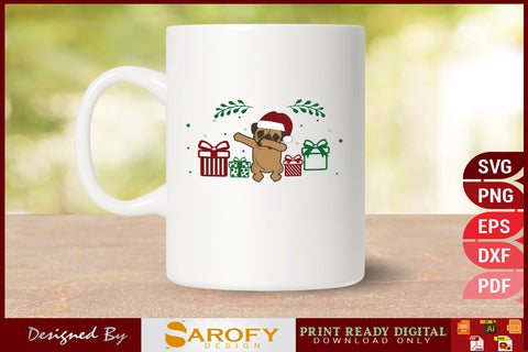Vector pug dog with Christmas Santa hat silhouette SVG design cricut files SVG Sarofydesign 
