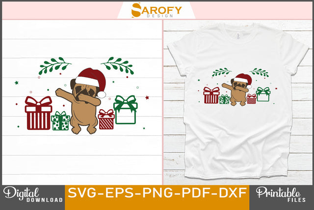 Vector pug dog with Christmas Santa hat silhouette SVG design cricut files SVG Sarofydesign 