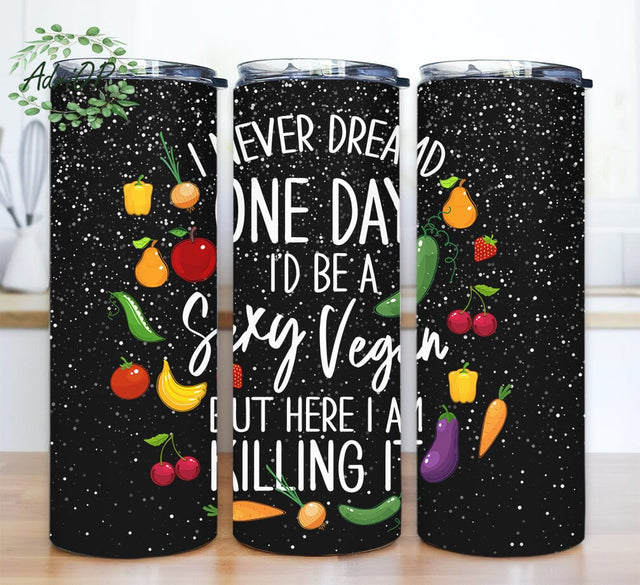 Vegan 20oz Skinny Tumbler Png, Vegeterian Tumbler, Fruit Tumbler Png Design, Summer Fruits Tumbler Png, Vegetarian Vegan Tumbler, Digital Download Sublimation AdriOP 