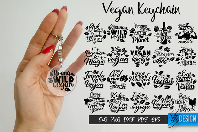 Vegan Keychain SVG Bundle, Vegan Sayings, Vegan Key Keychain SVG Fly Design 