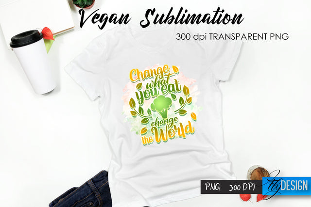 Vegan T-Shirt Sublimation. Food T-Shirt Design v.10 Sublimation Fly Design 