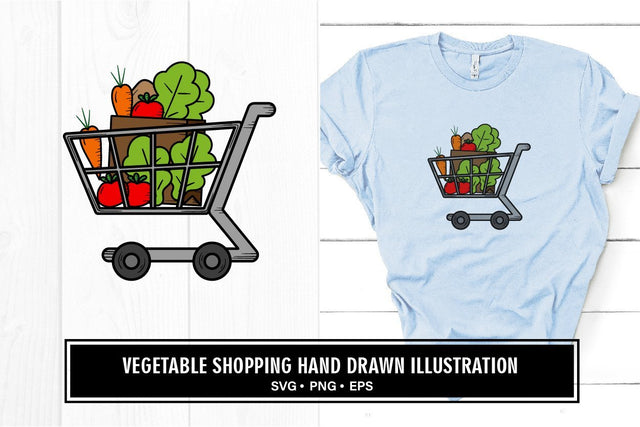 Vegetables shopping cart hand drawn illustration svg SVG vectorbundles 