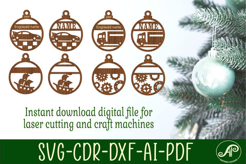 Vehicle Christmas Ornaments, 10 cute designs SVG laser SVG APInspireddesigns 