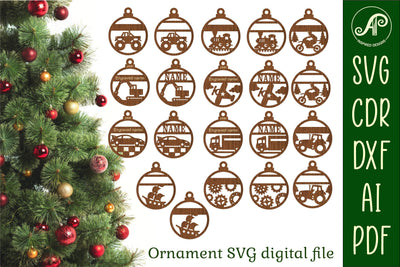 Vehicle Christmas Ornaments, 10 cute designs SVG laser SVG APInspireddesigns 