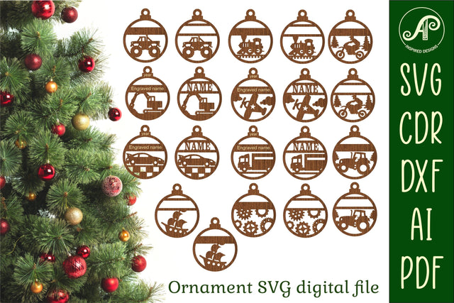 Vehicle Christmas Ornaments, 10 cute designs SVG laser SVG APInspireddesigns 