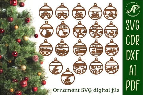 Vehicle Christmas Ornaments, 10 cute designs SVG laser SVG APInspireddesigns 