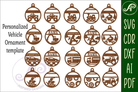 Vehicle Christmas Ornaments, 10 cute designs SVG laser SVG APInspireddesigns 