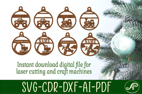 Vehicle Christmas Ornaments, 10 cute designs SVG laser SVG APInspireddesigns 