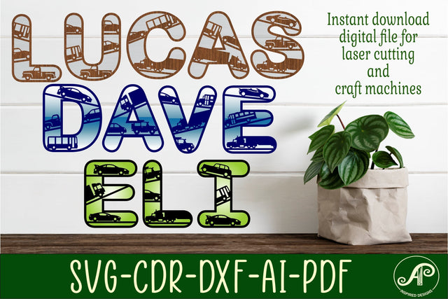 Vehicle theme alphabet set. 2 layer 47 letters. SVG APInspireddesigns 