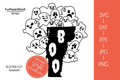 Vermont VT state map Cute Halloween Boo scary ghosts faces SVG DXF EPS PNG JPEG SVG FunPaperWood 