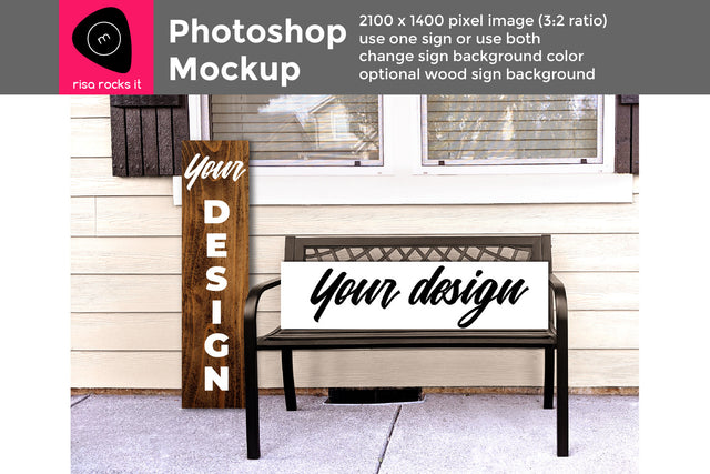 Vertical and Horizontal Porch Sign Layered PSD Mockup with Bench Mock Up Photo Risa Rocks It 
