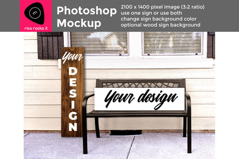 Vertical and Horizontal Porch Sign Layered PSD Mockup with Bench Mock Up Photo Risa Rocks It 
