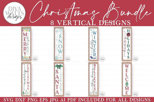 Vertical Christmas SVG Bundle | Winter Porch Sign Makers Bundle SVG Diva Watts Designs 