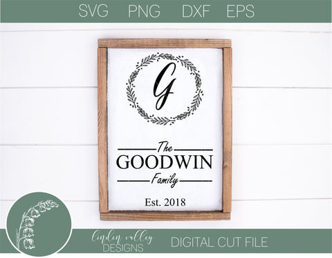 Vertical Family Name Sign SVG SVG Linden Valley Designs 