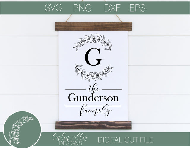 Vertical Family Name Sign with Wreath SVG Linden Valley Designs 