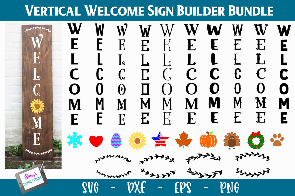 Vertical Welcome Sign Bundle - Sign Builder Bundle - So Fontsy