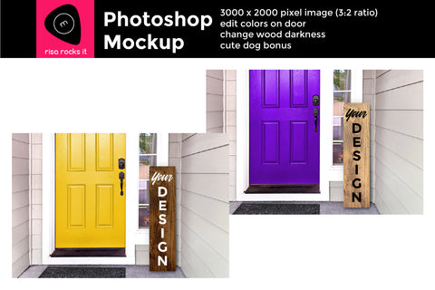 Vertical Wooden Porch Sign Layered PSD Photoshop Product Mockup Mock Up Photo Risa Rocks It 