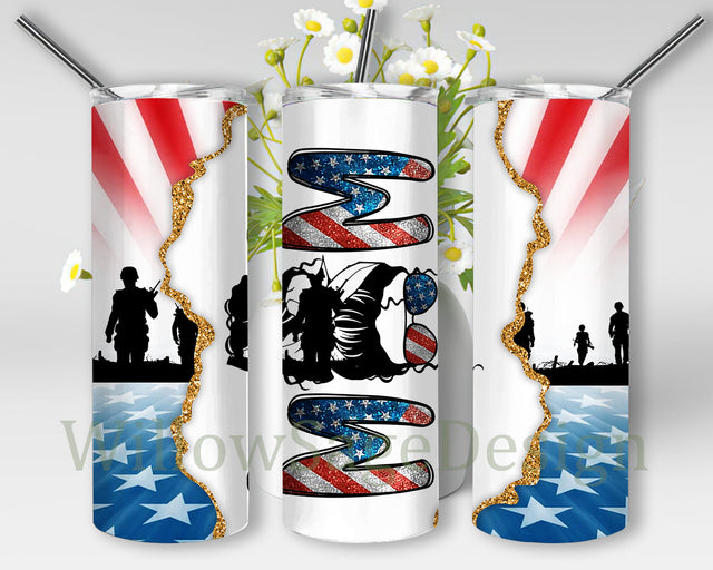 Veteran Mom Design Tumbler Template, American Flag Mom 20oz Skinny Tumbler, Messy Bun Mom Tumbler Wrap, Mother's Day Glitter Tumbler Png, Mom Sublimation Design, Instant Download Sublimation WillowSageDesign 