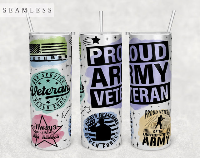 Veteran Tumbler Wrap, 20 Oz Skinny Tumbler Sublimation Design, Seamless Veteran Tumbler PNG Sublimation HappyDesignStudio 
