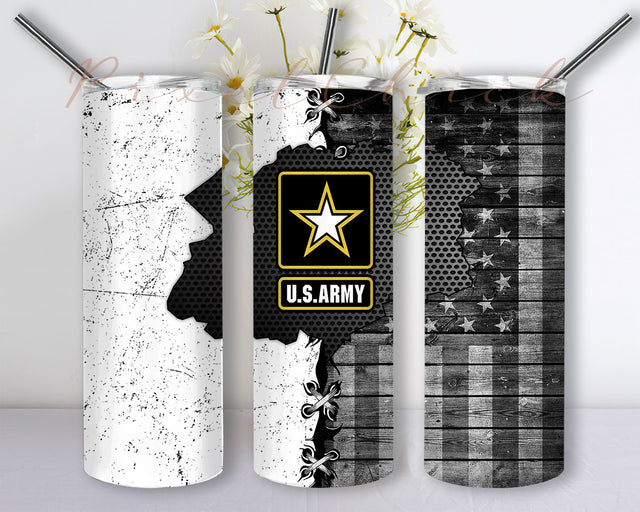 Veteran Us Army In My Heart 20oz Skinny Tumbler, American Military, Flag Veteran Tumbler, Digital Downloal Sublimation PixelChick 