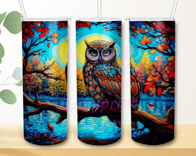 Vibrant Owl Colorful Flowers 20oz Skinny Tumbler Png, Painting Owl In The Branch Tumbler, 3D Colorful Owl Flowers Tumbler, Painting Owl Tumbler Sublimation sassyprint 