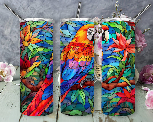 Vibrant Parrots Tropical Wildflowers 20oz Skinny Tumbler Sublimation Design, Hawaiian Tropical Tumbler, Tropical Flower Summer Tumbler, Noen Bird Tumbler Sublimation DesignSVG 