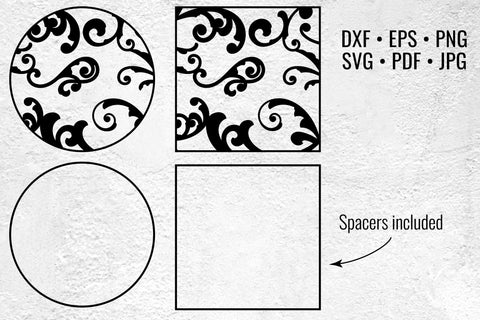 Victorian Swirls laser cut files, Round and Square SVG Angel on Empire 