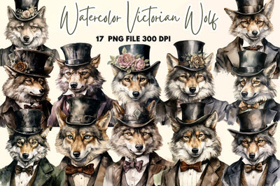 Victorian Wolf Watercolor Clipart Sublimation Regulrcrative 