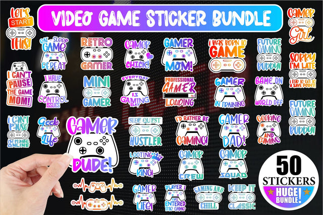 Video Game Printable Sticker Bundle Gamer Sticker Bundle Gaming Sticker Bundle Sublimation Whistlepig Designs 