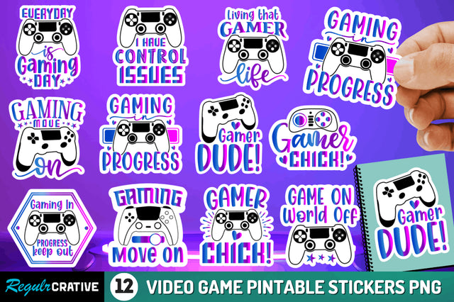 Video Game Printable Stickers PNG Bundle Sublimation Regulrcrative 
