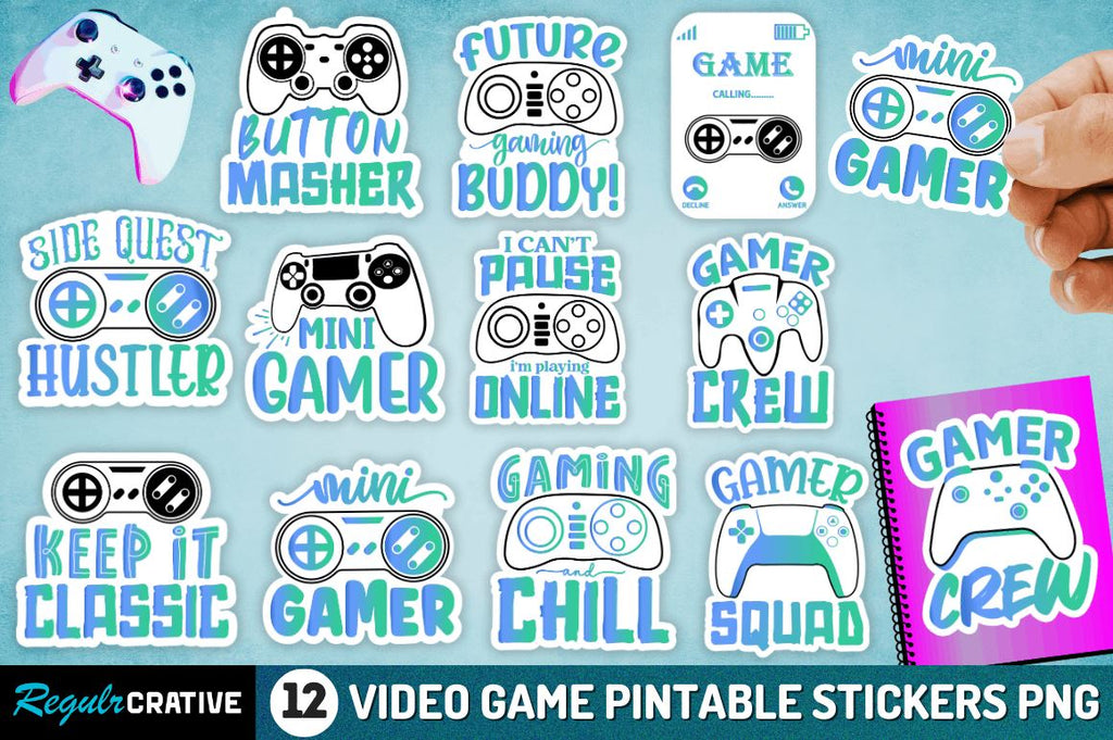 Video Game Printable Sublimation Sticker Bundle - So Fontsy