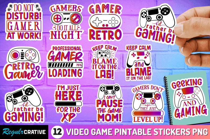 Video Game Printable Sublimation Stickers Bundle - So Fontsy