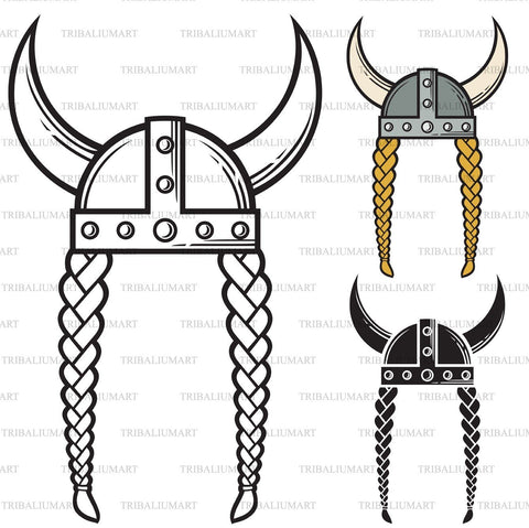 Viking helmet with braids SVG TribaliumArtSF 
