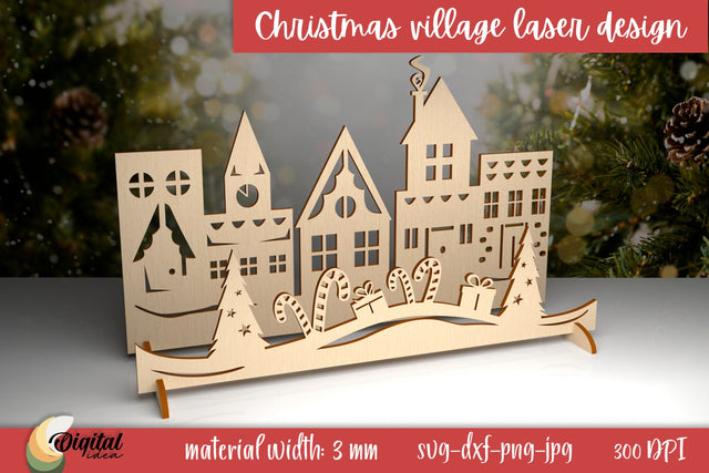 Village Silhouette Laser Cut. Christmas Village Laser Cut. Christmas SVG. SVG Evgenyia Guschina 