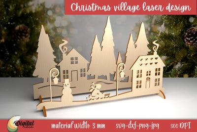 Village Silhouette Laser Cut. Christmas Village Laser Cut. Christmas SVG. SVG Evgenyia Guschina 