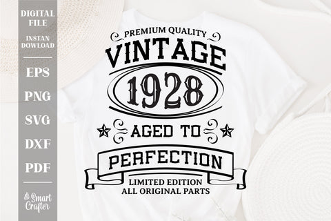 Vintage 1928 Svg, Vintage Birthday svg, limited edition svg, funny birthday SVG, 1928 aged to perfection svg, All Original Parts svg SVG Fauz 