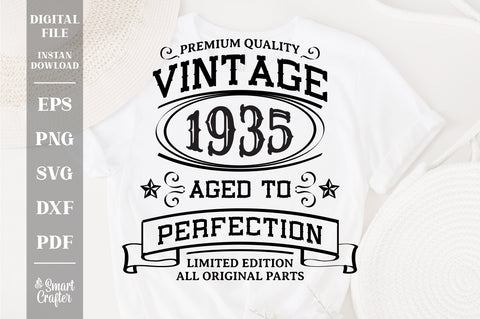 Vintage 1935 Svg, Vintage Birthday svg, limited edition svg, funny birthday SVG, 1935 aged to perfection svg, All Original Parts svg SVG Fauz 