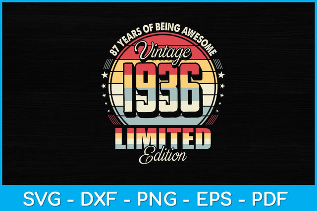 Vintage 1936 Limited Edition 87 year old 87th Birthday Svg Design SVG artprintfile 
