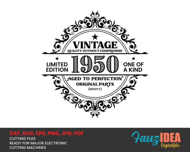 Vintage 1950 SVG | Birthday Vintage 1950 SVG Clipart | Aged To Perfection Cut File for Cricut | Vintage T-Shirt Design Svg Jpg Eps Pdf Png SVG Fauz 