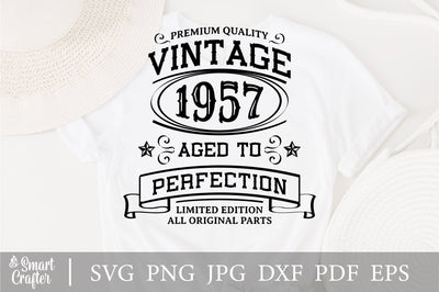 Vintage 1957 Svg, Vintage Birthday svg, limited edition svg, funny birthday SVG, 1957 aged to perfection svg, All Original Parts svg SVG Fauz 
