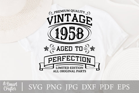 Vintage 1958 Svg, Vintage Birthday svg, limited edition svg, funny birthday SVG, 1958 aged to perfection svg, All Original Parts svg SVG Fauz 