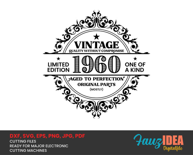 Vintage 1960 SVG | Birthday Vintage 1960 SVG Clipart | Aged To Perfection Cut File for Cricut | Vintage T-Shirt Design Svg Jpg Eps Pdf Png SVG Fauz 