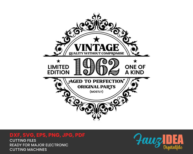 Vintage 1962 SVG | Birthday Vintage 1962 SVG Clipart | Aged To Perfection Cut File for Cricut | Vintage T-Shirt Design Svg Jpg Eps Pdf Png SVG Fauz 