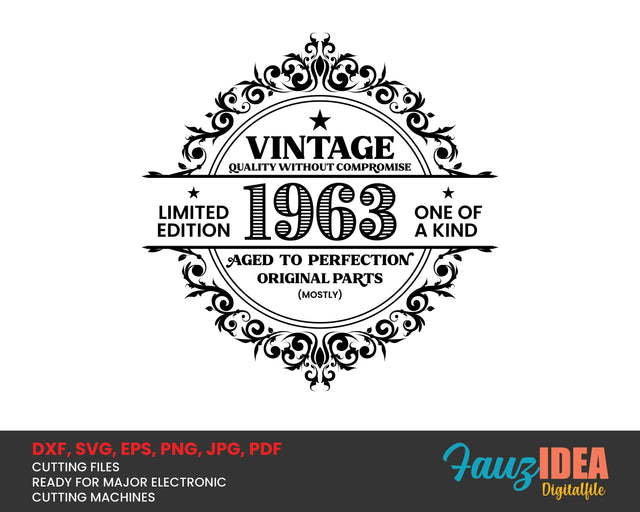Vintage 1963 SVG | Birthday Vintage 1963 SVG Clipart | Aged To Perfection Cut File for Cricut | Vintage T-Shirt Design Svg Jpg Eps Pdf Png SVG Fauz 