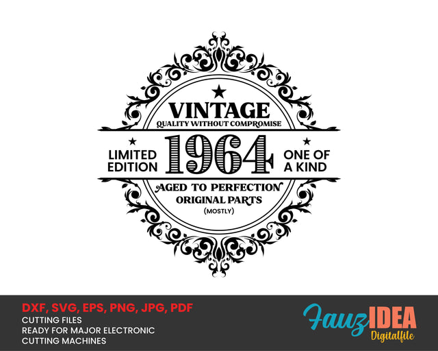 Vintage 1964 SVG | Birthday Vintage 1964 SVG Clipart | Aged To Perfection Cut File for Cricut | Vintage T-Shirt Design Svg Jpg Eps Pdf Png SVG Fauz 