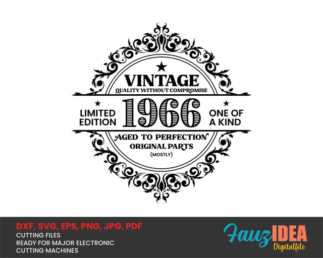 Vintage 1966 SVG | Birthday Vintage 1966 SVG Clipart | Aged To Perfection Cut File for Cricut | Vintage T-Shirt Design Svg Jpg Eps Pdf Png SVG Fauz 